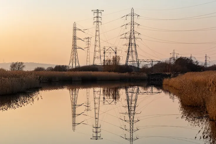 Power lines over a river
