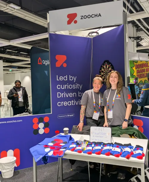 Picture of Sam and Hannah at our booth